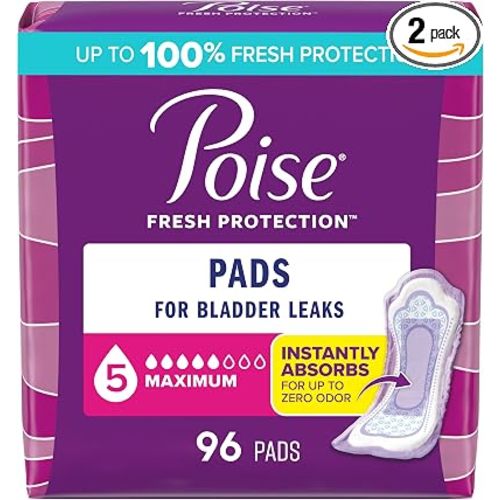 Poise Incontinence & Postpartum Pads for Bladder Leaks, 5 Drop Maximum Absorbency, Regular Length, 96 Count, Packaging May Vary