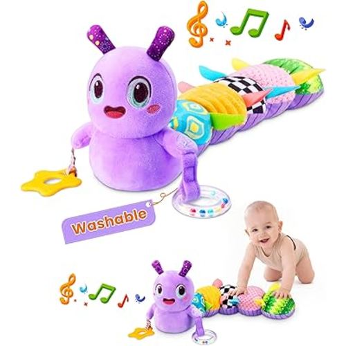 Baby Toys 0-6 Months, Washable Baby Musical Caterpillar Toys with 10 Kid's Songs,Rattles,BabyTeething Toys,Suitable for 0-6, 6-12 Months Infant Tummy Time Toy,Newborn Baby Boy&Gril Gifts(Purple)