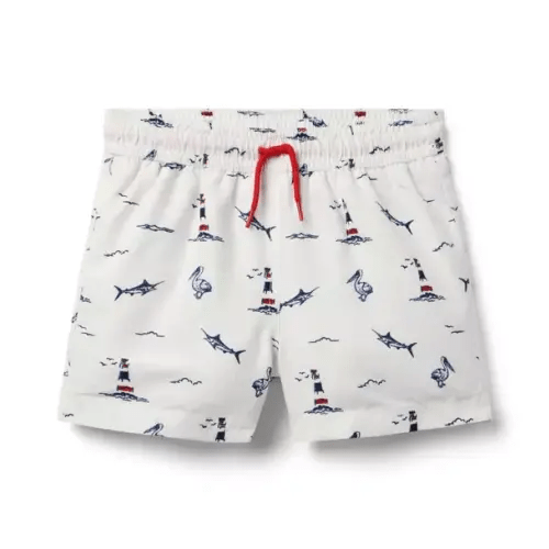Boy Jet Ivory Nautical Icon Recycled Nautical Icon Swim Trunk by Janie and Jack