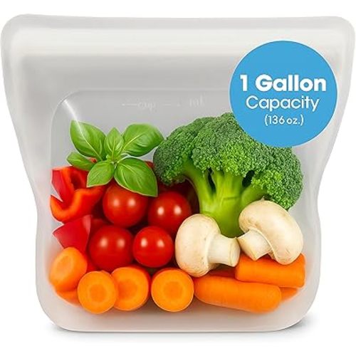 Reusable Silicone Sous Vide Bag - 1 Gallon, 135oz. XXL - 1 pcs Food Storage Bag, Freezer Container, Zero Waste Alternative for Sous Vide Cooker, Kitchen Organization, and Meal Prep Bags