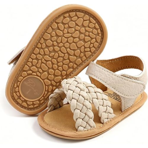 SOFMUO Baby Girls Braided Sandals Anti-Slip Rubber Sole Infant Summer Shoes