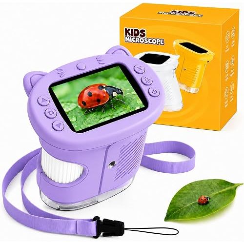 Kids Microscope, 4K 1000X, 2.4" Screen, STEM Toy Ages 4-8, Violet