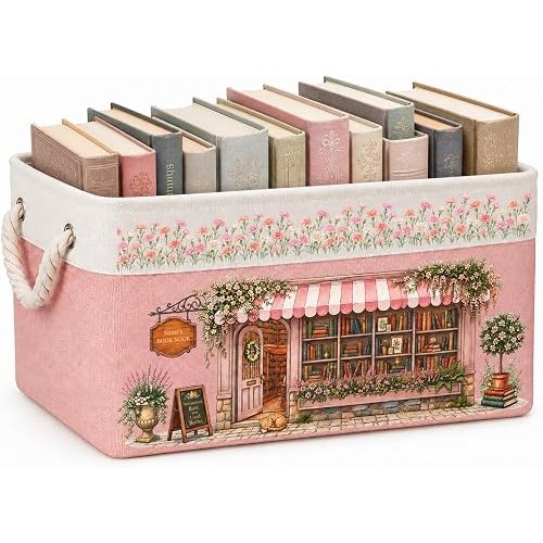BEXOA Personalized Book Basket Custom Storage Basket of Birth Flower & Name