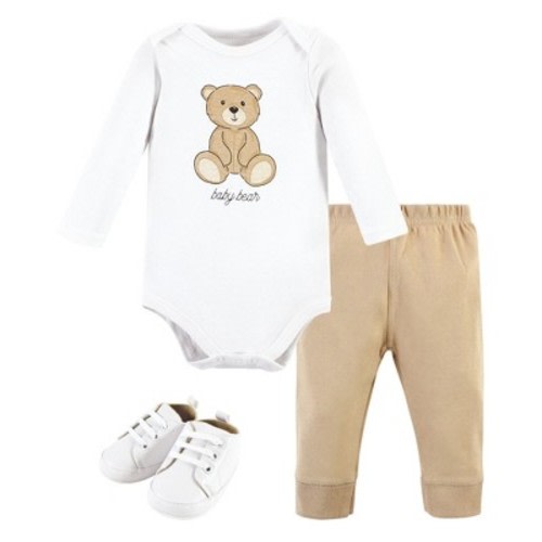 Hudson Baby Cotton Bodysuit, Pant and Shoe Set, Teddy Bears Long Sleeve, 6-9 Months
