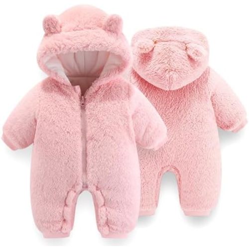 UVIPC Baby Newborn Bear Outfit Fleece Snowsuit Winter Clothes Hooded Jumpsuit Romper for Baby boy girl