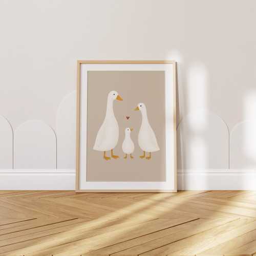 Goose Family Wall Art, Mom Dad Baby Goose Nursery Print, Neutral Animal Poster, Kids Room Decor, Cute Family Printable