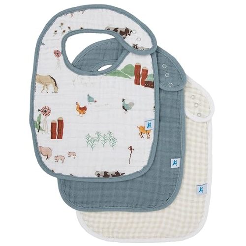 Little Unicorn Premium Classic Bib 3 pack | Adjustable as baby grows | Soft fabric on skin | Great for first time eaters (Farmyard)