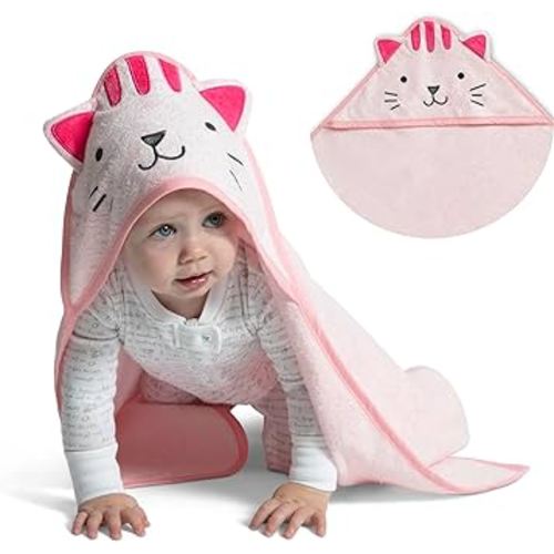 Delta Children Baby/Infant Hooded Bath Towel - Super Soft and Absorbent- Newborn Essential - Ideal Baby Registry/Shower Gift for Boys and Girls, Pink Cat