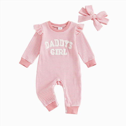 CAICJ98 Baby Girl Fall Winter Clothes Newborn Going Coming Home Outfit Ruffle Sweater Romper Cute Knitted Jumpsuit for Baby Girl (Pink,0-3 Months)