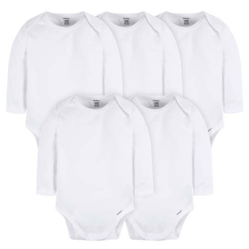 Gerber Baby Long Sleeve Solid Onesies Multi-Pack Interlock 180 GSM, White, 3-6 Months