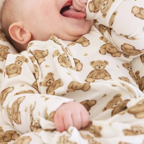 Beary Sweet Bamboo Waffle Zipper Footie