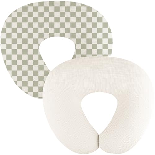 MairMore 2-Pack Muslin Nursing Pillow Covers, Breathable 100% Cotton Breastfeeding Pillow Slipcovers for Standard Nursing Pillows, Soft Covers for Baby Girls and Boys with Zipper