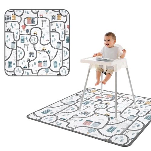 BapronBaby Tiny Town Splash Mat - Waterproof Catch-All for Under High Chairs, Floors, Tables, Playtime or Arts & Crafts - Machine Washable - 45" x 45”
