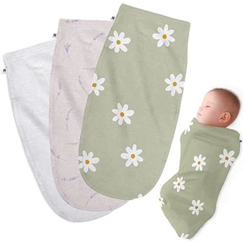 Henry Hunter Baby Swaddle Sack | The Simple Swaddle | Soft Stretchy Cotton Swaddles for Newborns | Baby Swaddles 0-3 Months, Swaddle Blankets Baby Girl, Pack of 3, Daisy | Lavender | White Heather