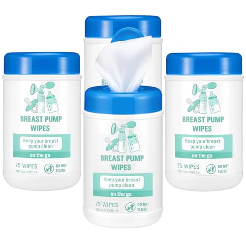 Heigble 4 Pack Breast Pump Cleaning Wipes 300 Count Pacifier Bottle Wipes Resealable Convenient Hygienic on The Go Cleaning for Quick Clean Pump Parts Tables Countertops Chairs