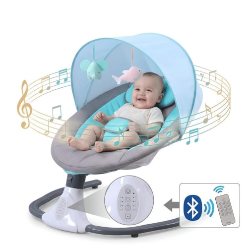 Electric Baby Swing with Remote Control,5 Speeds&Portable&Cozy(0-12M) | Safety lock&secure harness,12 melodies&Bluetooth,8/15/30min timer,lightweight indoor/outdoor,soft washable seat,easy assembly