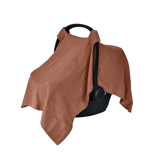 Huxie Car Seat Cover Baby - Organic Muslin Cotton - Carseat Canopy - 43" x 32" (Cedar)