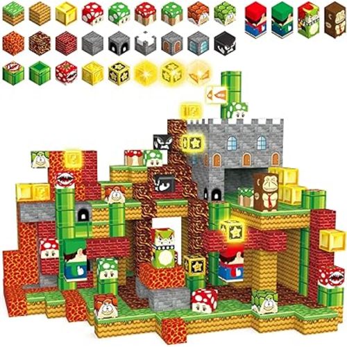 200PCS Magnetic Blocks Building Toys, 1" Light Up Building Blocks Magnet Cubes Tiles for Toddlers Boys Girls 3+, Build 3D World STEM Sensory Construction Toys