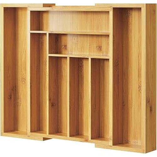 Pipishell Bamboo Silverware Organizer, Expandable Cutlery Tray, Utensil Drawer Organizer in Kitchen for Spoons Forks Knives, Multipurpose Use, Natural, Large