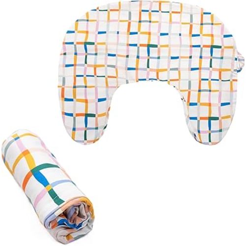 Boppy Nursing Pillow Cover, Rainbow Groovy Plaid, Single Cover, Easy-On Slipcover with Extra Soft 100% Polyester Microfiber Fabric for the Redesigned Boppy Nursing Pillow