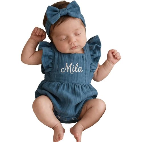 Personalized Baby Girl Romper with Name Embroidery