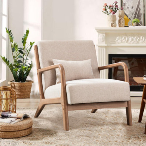 Sand & Stable™ Hertford 26" Wide Mid Century Upholstered Solid Wood Accent Chair with an Extra Pillow & Reviews | Wayfair