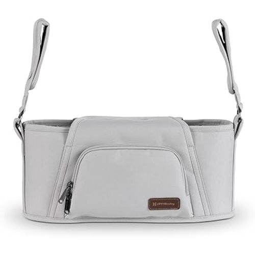 UPPAbaby Carry-All Parent Organizer – Easy Attach, Universal Fit – Multiple Compartments for Beverages, Snacks + Personal Items – Secure Zippered Pocket – Light Grey