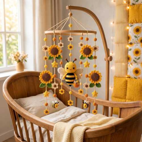 (Includes Arm) Crochet Bee/Sunflower Baby Mobile