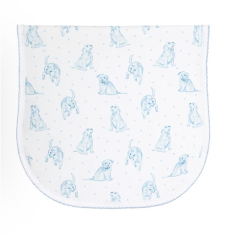 Blue Puppy Love Print Burp Cloth