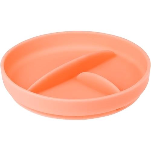 Olababy 100% Silicone Suction Plate | Toddler Plates with Suction | Divided Plates for Kids | Self Feeding Baby Essentials | Baby Registry Must Haves | Microwave Dinner Plates (Coral)