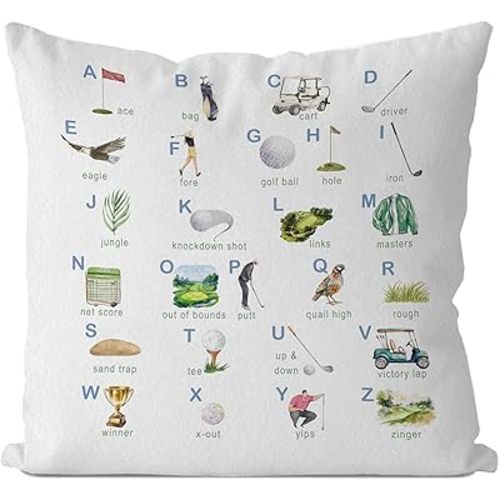 IWXYI Golf Alphabet Kids Pillow Covers 18x18, Golf Nursery Decor, Golfing Sports Terms Educational Decorative Throw Pillow Covers for Kids Room Nursery Playroom Classroom Home