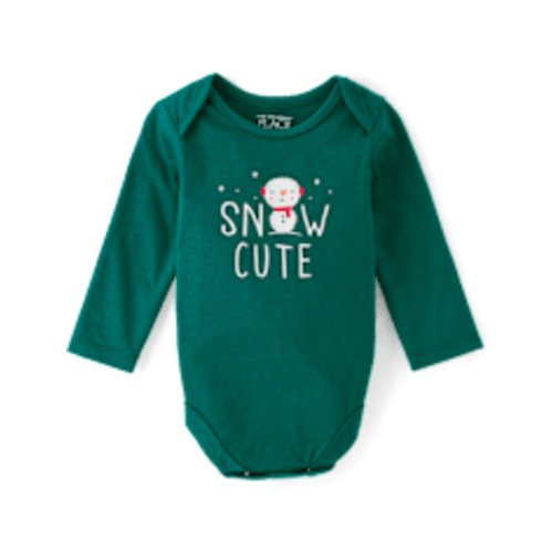 Baby Long Sleeve Snow Cute Graphic Bodysuit - GREEN | The Children's Place