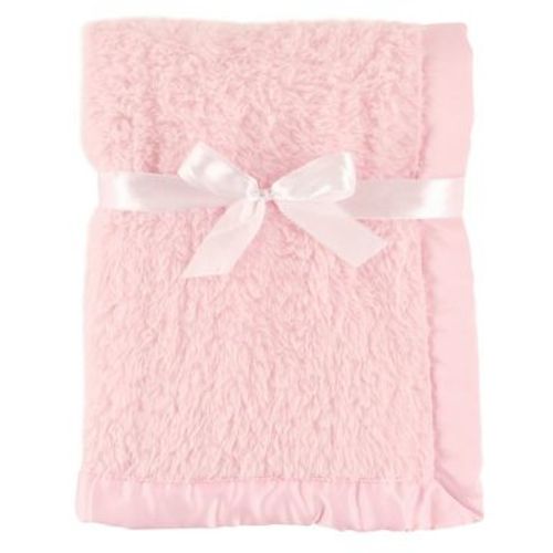 Hudson Baby Infant Girls Faux Shearling Plush Blanket with Satin Binding, Pink, One Size
