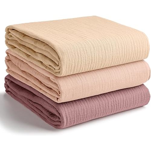 Comfy Cubs Muslin Swaddle Blankets Pack of 3, 42 x 42 Inch Soft 100% Cotton Baby Blanket Set, Large Wraps for Newborns - Self-Soothing Swaddles for Newborns - Cream, Blush, Mauve