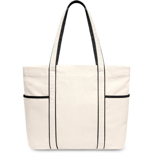 TOPDesign 1-Pack Canvas Tote Bag with 3 Exterior Pockets & Zip Top