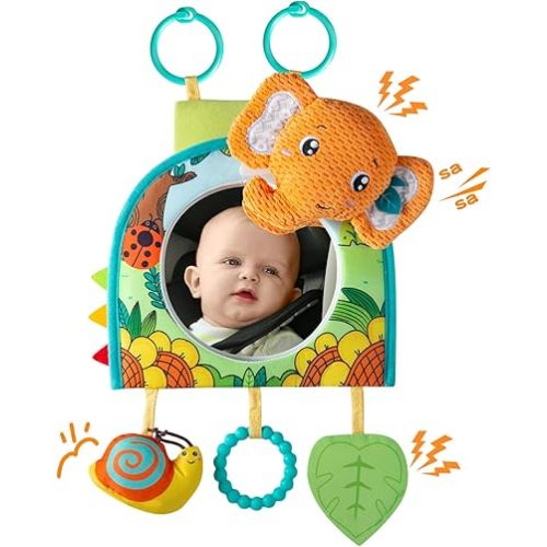 Car Seat Toy, Baby Car Mirror Toy for Rear Facing, Travel Baby Activity Center with Hanging Engaging Toys for Infants Babies 0-6-12-18 Months Boy Girl