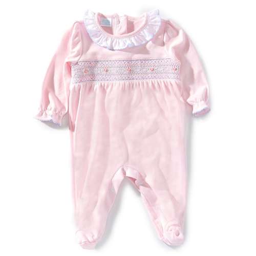 Edgehill Collection Baby Girls Solid Pima Cotton Hand Smocked Footie Coverall