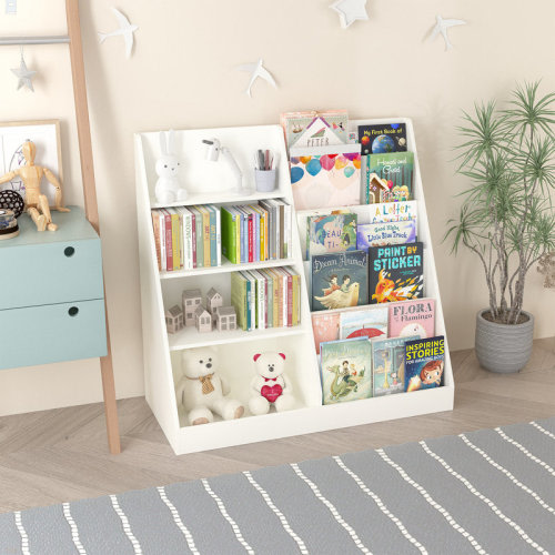 Ebern Designs Kids Bookshelf And Toy Storage Organizer, Multifunctional 4 Tier Wooden Kids Book Shelf With Bookcase Display Stand In Kids Room Playroom Nursery For Kids, Children, Toddlers | Wayfair