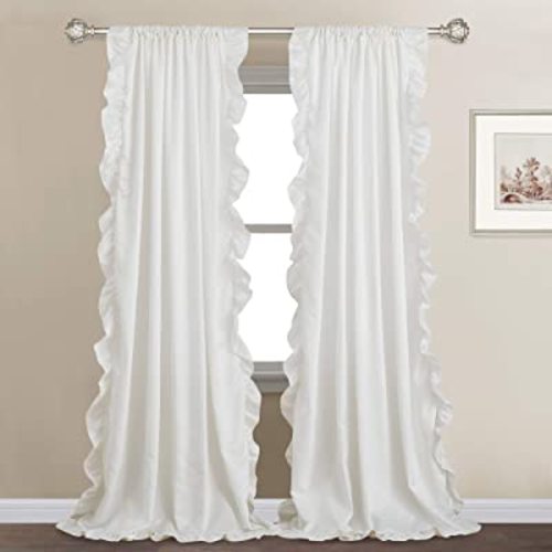 StangH White Ruffle Window Drapes, Vintage Curtains Chic Farmhouse Style Romantic Ruffle Curtains Shabby Chic Panels Cottage Decor for Bedroom/Backdrop/Bathroom/Dorm, W52 x L95, 2 Panels