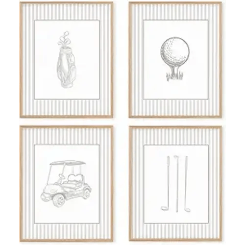Boat Wades Vintage Golf Nursery Unframed Wall Art Prints,Golf Gifts Decor Posters & Prints For Boys Room Decor,Gofts Baby Boy Nursery Posters Pictures 8x10 Set Of 4