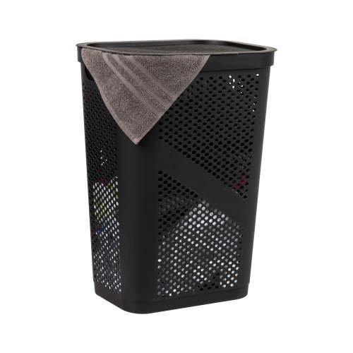 Mind Reader 60L Slim Laundry Hamper, Lid, Ventilated, Plastic, 17.25"L x 13.75"W x 23.5"H, Black
