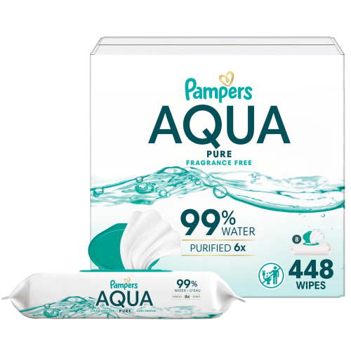 Pampers Aqua Pure Baby Wipes, 99% Water, Unscented, 8-Pack 448 Total Wipes (Select for More Options)