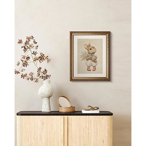 ARPEOTCY Gold Framed Canvas Wall Art, Baby Rabbit Animal Art Prints, Cute Bunny Decor for Kids Girls Room Nursery Playroom, Easter Gift for New Mom, 13x16 Inch