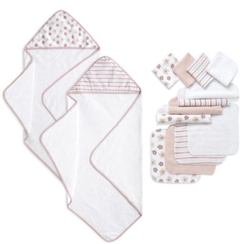 Dream On Me 14-Piece Baby Hooded Towel & Washcloth Set in Dino Print | Wayfair