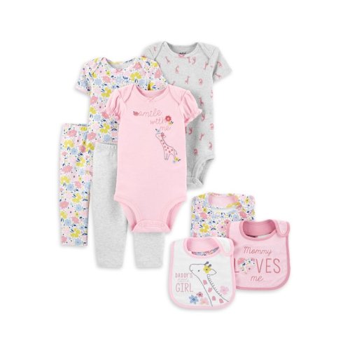 Carter's Child of Mine Baby Girls Short Sleeve Bodysuits, Pants, and Bibs Set, 8-Piece Set, Preemie-24 Months