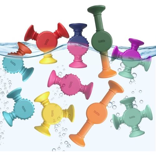 BUNMO Bath Toys Suction - Connect, Build, Create - Toddler Bath Toys - Hours of Fun & Creativity - Fine Motor Skills - Stimulating Sensory Toys - Non-Mouthable Toy - Textured 10 Pack
