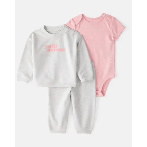 Baby Girl 3-Piece 'Petit Amour' Polka Dot Cardigan Outfit Set - Pink | Carter's