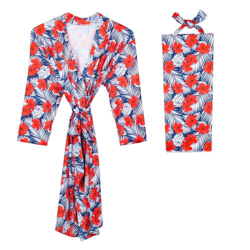 Lovskoo Hospital Delivery Maternity Robe And Matching Baby Set Labor Robe And Baby Swaddle Blanket Set Red
