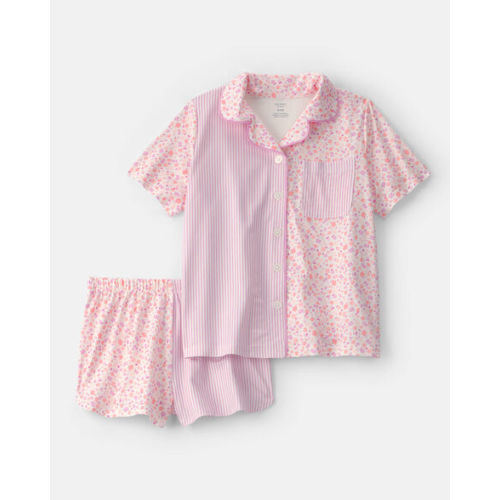 Girls Floral Stripe Short-Sleeve Loose Fit 2-Piece Pajama Set - Pink | Carter's