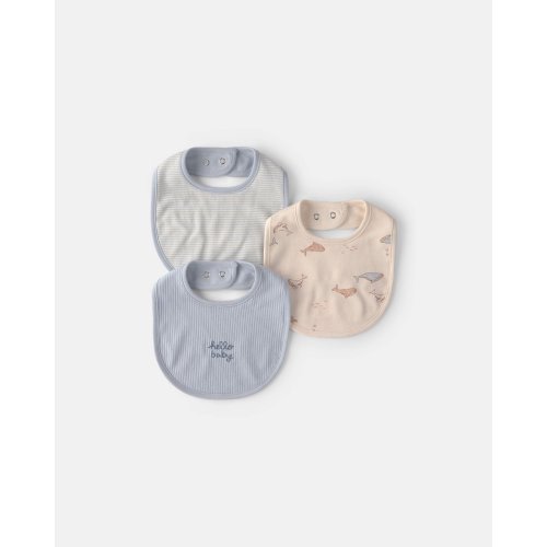 Baby 3-Pack Whale Bibs - Blue/Ivory